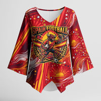 Personalized Spain Football Bull Mascot Kimono Sleeve Blouse Dynamic Spanish Sunburst Abstract Flame