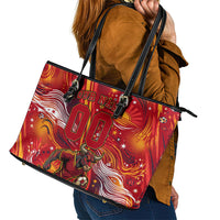 Personalized Spain Football Bull Mascot Leather Tote Bag Dynamic Spanish Sunburst Abstract Flame