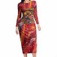 Personalized Spain Football Bull Mascot Long Sleeve Bodycon Dress Dynamic Spanish Sunburst Abstract Flame