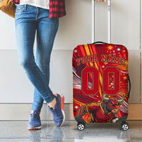Personalized Spain Football Bull Mascot Luggage Cover Dynamic Spanish Sunburst Abstract Flame