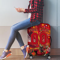 Personalized Spain Football Bull Mascot Luggage Cover Dynamic Spanish Sunburst Abstract Flame