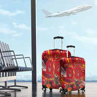 Personalized Spain Football Bull Mascot Luggage Cover Dynamic Spanish Sunburst Abstract Flame