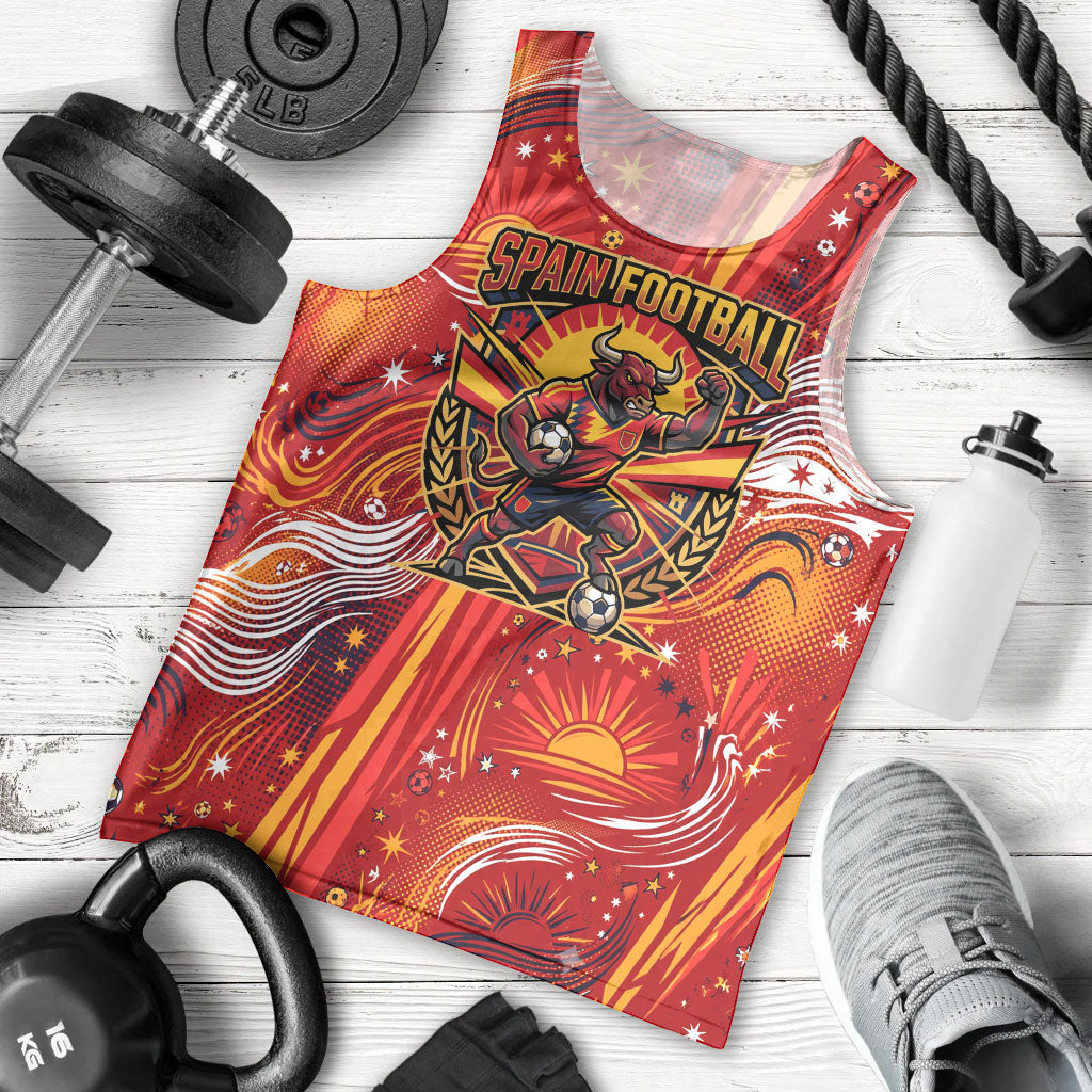 Personalized Spain Football Bull Mascot Men Tank Top Dynamic Spanish Sunburst Abstract Flame
