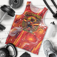 Personalized Spain Football Bull Mascot Men Tank Top Dynamic Spanish Sunburst Abstract Flame