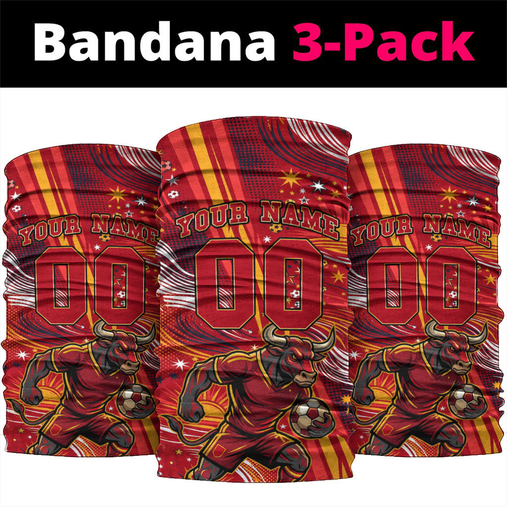 Personalized Spain Football Bull Mascot Neck Gaiter Dynamic Spanish Sunburst Abstract Flame