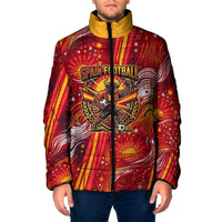 Personalized Spain Football Bull Mascot Padded Jacket Dynamic Spanish Sunburst Abstract Flame