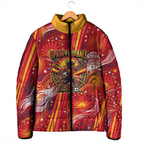 Personalized Spain Football Bull Mascot Padded Jacket Dynamic Spanish Sunburst Abstract Flame