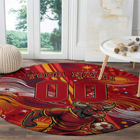 Personalized Spain Football Bull Mascot Round Carpet Dynamic Spanish Sunburst Abstract Flame