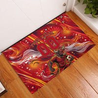 Personalized Spain Football Bull Mascot Rubber Doormat Dynamic Spanish Sunburst Abstract Flame