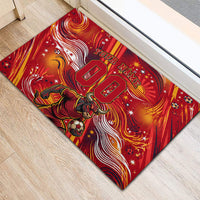 Personalized Spain Football Bull Mascot Rubber Doormat Dynamic Spanish Sunburst Abstract Flame
