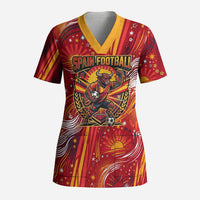 Personalized Spain Football Bull Mascot Scrub Top Dynamic Spanish Sunburst Abstract Flame