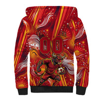 Personalized Spain Football Bull Mascot Sherpa Hoodie Dynamic Spanish Sunburst Abstract Flame