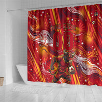 Personalized Spain Football Bull Mascot Shower Curtain Dynamic Spanish Sunburst Abstract Flame