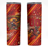 Personalized Spain Football Bull Mascot Skinny Tumbler Dynamic Spanish Sunburst Abstract Flame