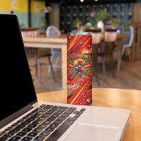 Personalized Spain Football Bull Mascot Skinny Tumbler Dynamic Spanish Sunburst Abstract Flame