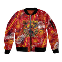 Personalized Spain Football Bull Mascot Sleeve Zip Bomber Jacket Dynamic Spanish Sunburst Abstract Flame