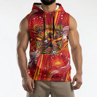 Personalized Spain Football Bull Mascot Sleeveless Hoodie Dynamic Spanish Sunburst Abstract Flame