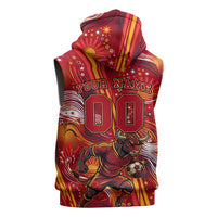 Personalized Spain Football Bull Mascot Sleeveless Zip Hoodie Dynamic Spanish Sunburst Abstract Flame