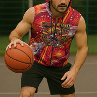Personalized Spain Football Bull Mascot Sleeveless Zip Hoodie Dynamic Spanish Sunburst Abstract Flame