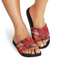 Personalized Spain Football Bull Mascot Slide Sandals Dynamic Spanish Sunburst Abstract Flame