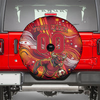 Personalized Spain Football Bull Mascot Spare Tire Cover Dynamic Spanish Sunburst Abstract Flame
