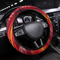 Spain Football Bull Mascot Steering Wheel Cover Dynamic Spanish Sunburst Abstract Flame