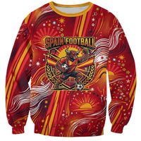 Personalized Spain Football Bull Mascot Sweatshirt Dynamic Spanish Sunburst Abstract Flame