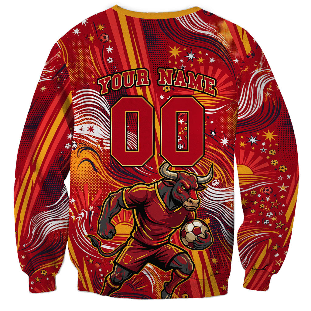 Personalized Spain Football Bull Mascot Sweatshirt Dynamic Spanish Sunburst Abstract Flame
