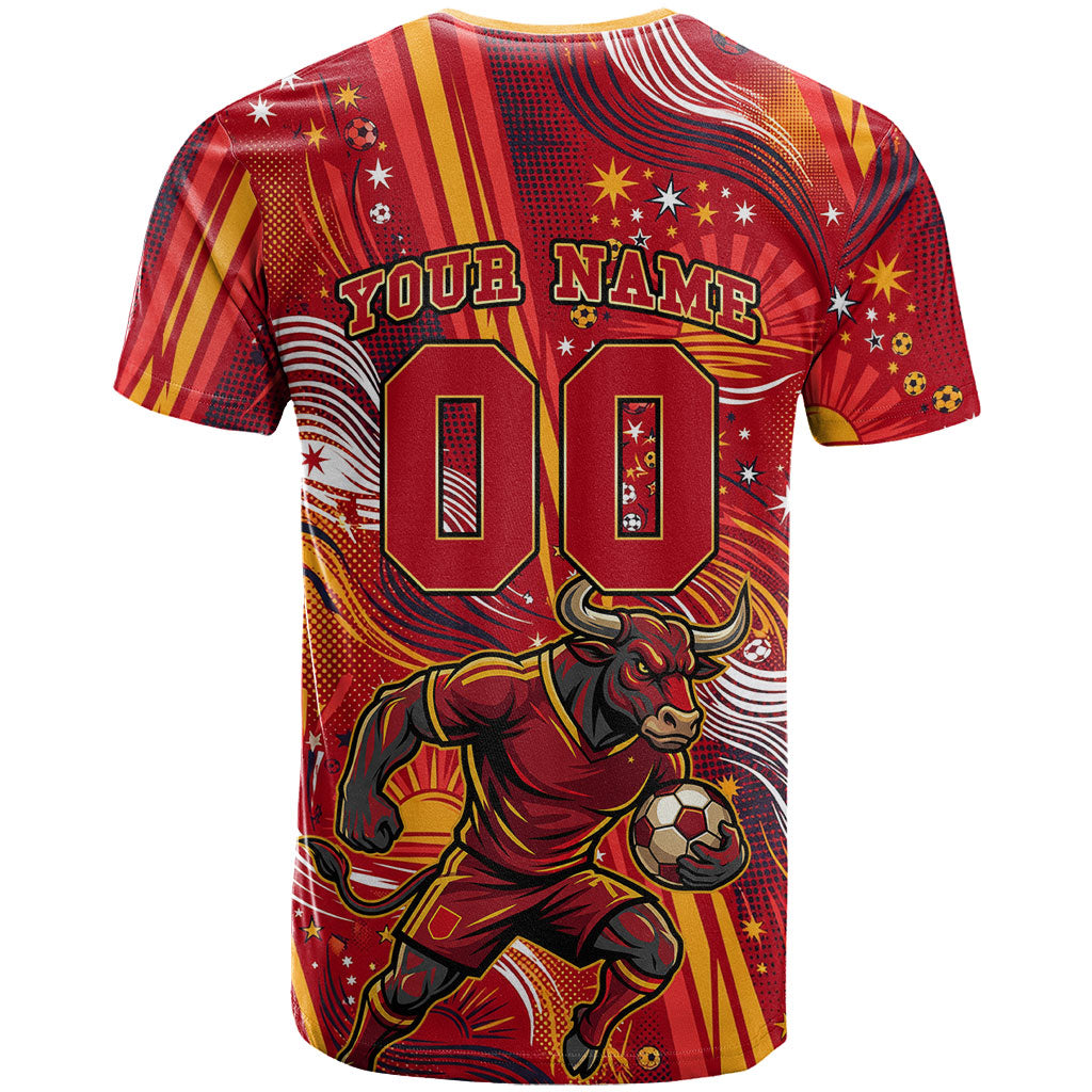 Personalized Spain Football Bull Mascot T Shirt Dynamic Spanish Sunburst Abstract Flame