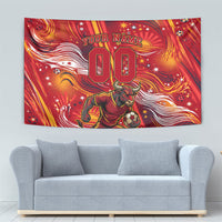 Personalized Spain Football Bull Mascot Tapestry Dynamic Spanish Sunburst Abstract Flame