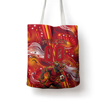 Personalized Spain Football Bull Mascot Tote Bag Dynamic Spanish Sunburst Abstract Flame