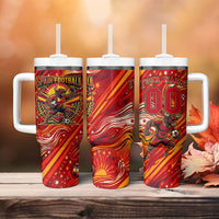 Personalized Spain Football Bull Mascot Tumbler With Handle Dynamic Spanish Sunburst Abstract Flame