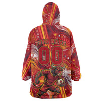 Personalized Spain Football Bull Mascot Wearable Blanket Hoodie Dynamic Spanish Sunburst Abstract Flame