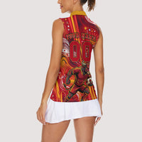 Personalized Spain Football Bull Mascot Women Sleeveless Polo Shirt Dynamic Spanish Sunburst Abstract Flame