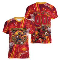 Personalized Spain Football Bull Mascot Women V-Neck T-Shirt Dynamic Spanish Sunburst Abstract Flame