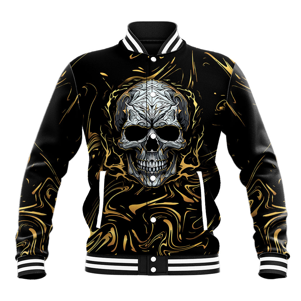 Skull Mable Golden Abstract Art Baseball Jacket Fuck You Excuses Learn To Admit When You Fuck Up - Wonder Print Shop