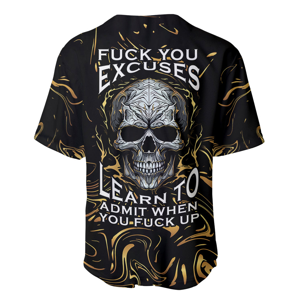 Skull Mable Golden Abstract Art Baseball Jersey Fuck You Excuses Learn To Admit When You Fuck Up - Wonder Print Shop