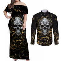 Skull Mable Golden Abstract Art Couples Matching Off Shoulder Maxi Dress and Long Sleeve Button Shirts Fuck You Excuses Learn To Admit When You Fuck Up - Wonder Print Shop