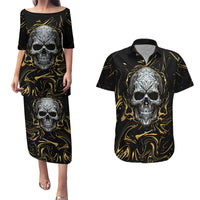 Skull Mable Golden Abstract Art Couples Matching Puletasi Dress and Hawaiian Shirt Fuck You Excuses Learn To Admit When You Fuck Up - Wonder Print Shop