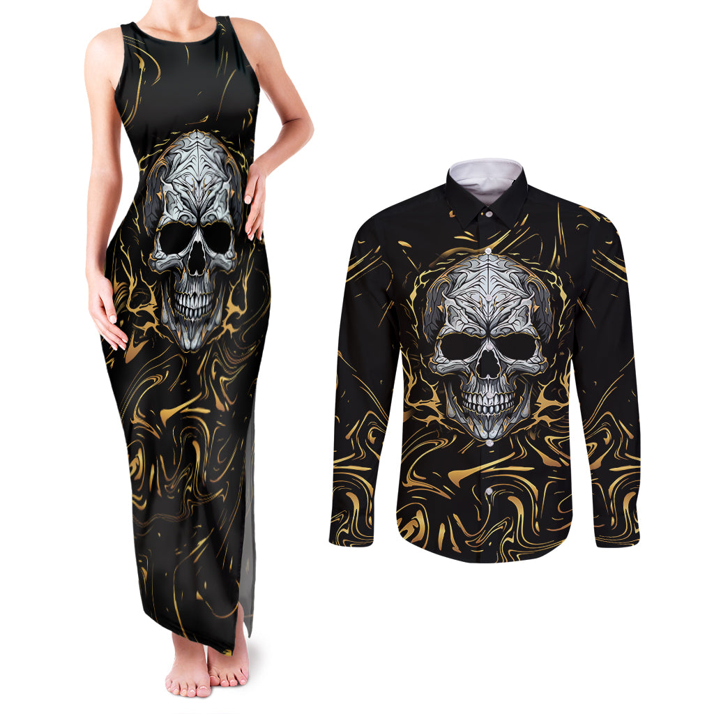 Skull Mable Golden Abstract Art Couples Matching Tank Maxi Dress and Long Sleeve Button Shirts Fuck You Excuses Learn To Admit When You Fuck Up - Wonder Print Shop