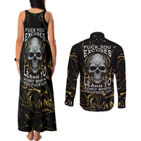 Skull Mable Golden Abstract Art Couples Matching Tank Maxi Dress and Long Sleeve Button Shirts Fuck You Excuses Learn To Admit When You Fuck Up - Wonder Print Shop