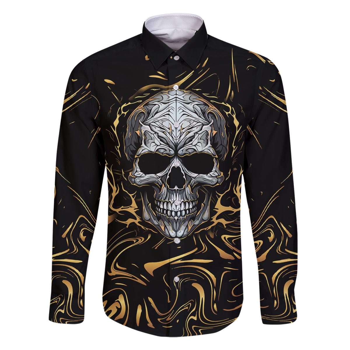 Skull Mable Golden Abstract Art Family Matching Off Shoulder Long Sleeve Dress and Hawaiian Shirt Fuck You Excuses Learn To Admit When You Fuck Up - Wonder Print Shop