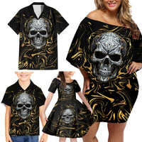 Skull Mable Golden Abstract Art Family Matching Off Shoulder Short Dress and Hawaiian Shirt Fuck You Excuses Learn To Admit When You Fuck Up - Wonder Print Shop