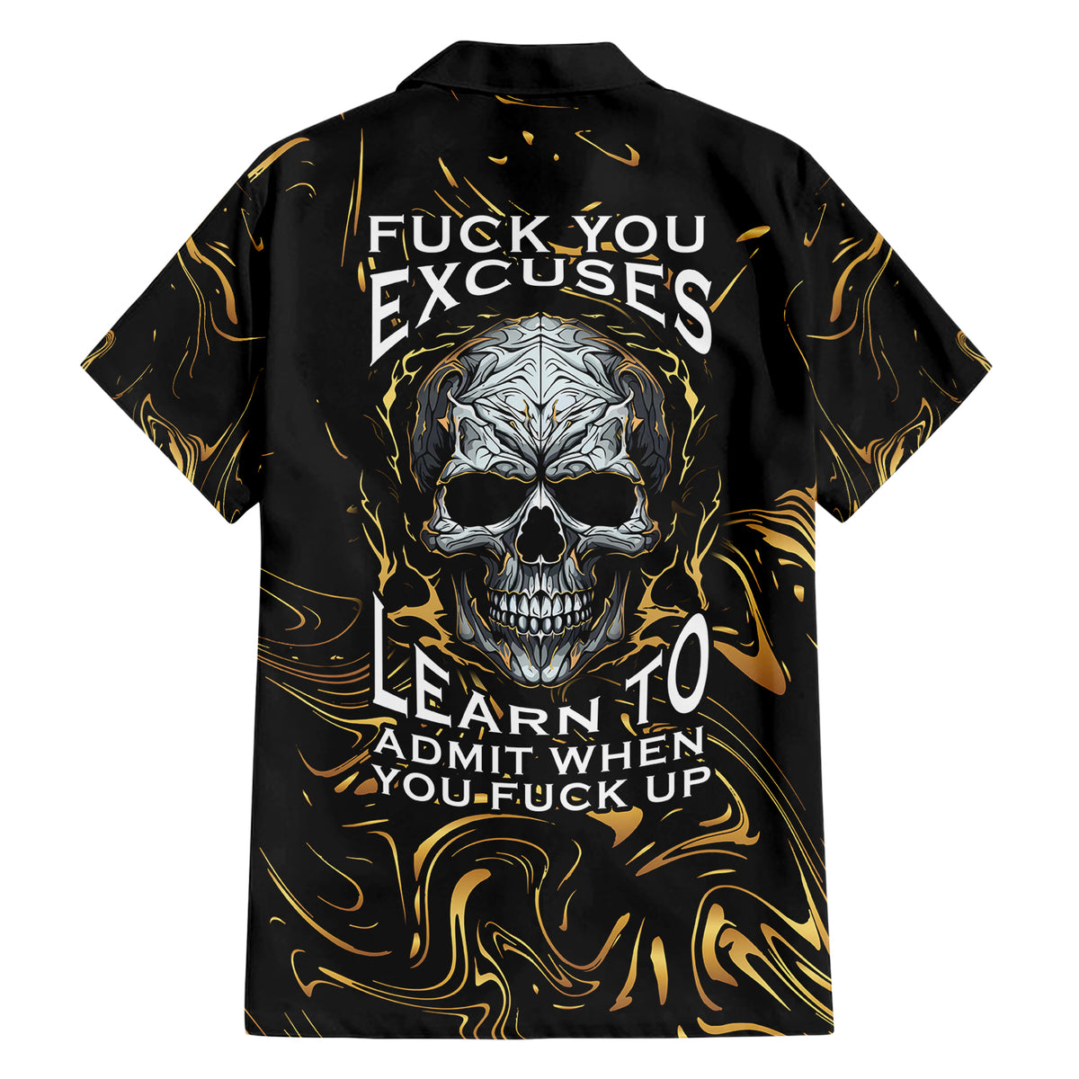 Skull Mable Golden Abstract Art Hawaiian Shirt Fuck You Excuses Learn To Admit When You Fuck Up - Wonder Print Shop
