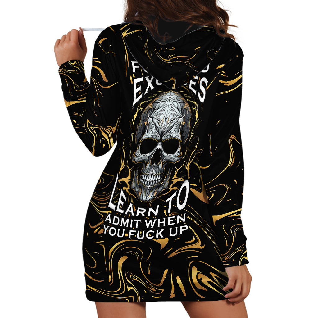 Skull Mable Golden Abstract Art Hoodie Dress Fuck You Excuses Learn To Admit When You Fuck Up - Wonder Print Shop