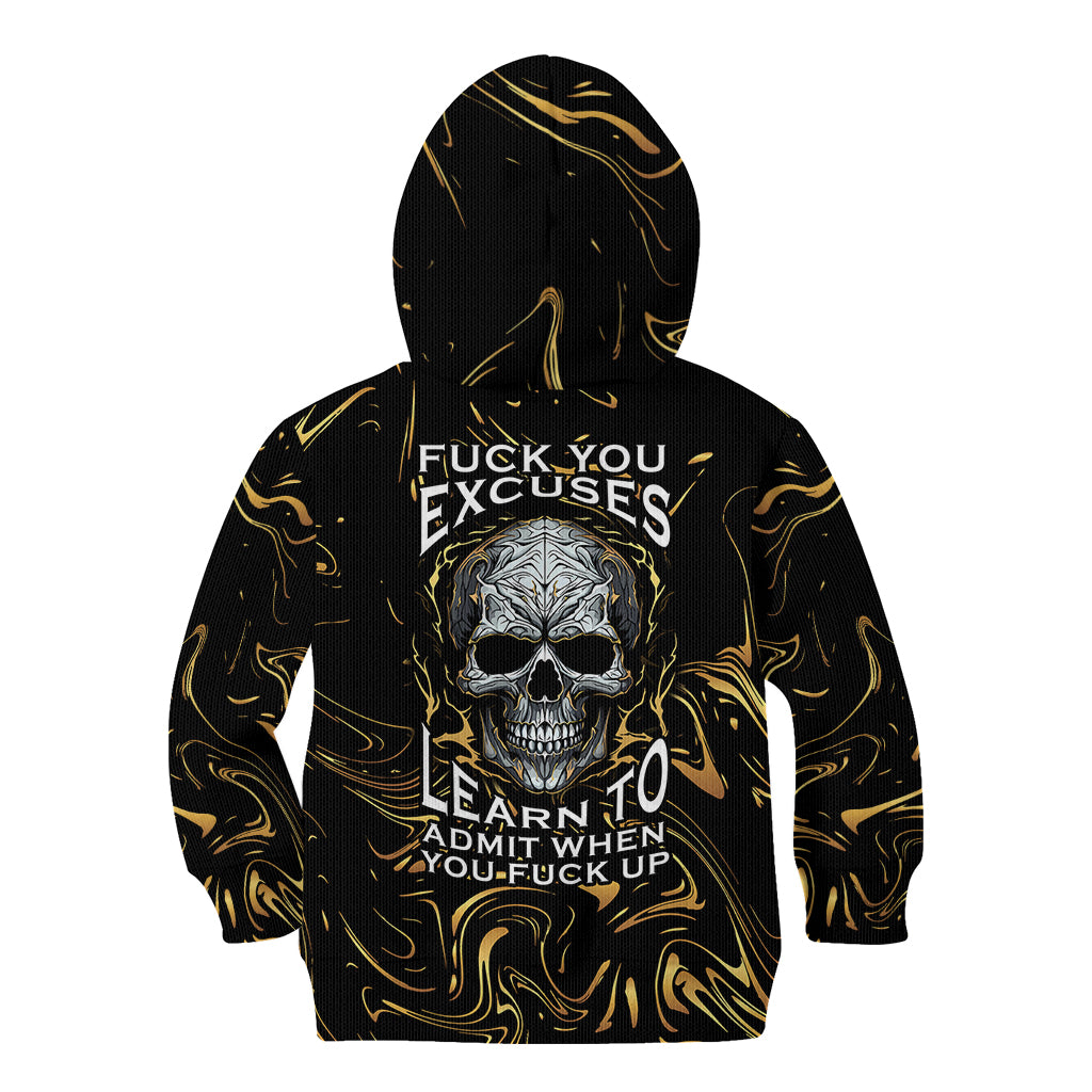 Skull Mable Golden Abstract Art Kid Hoodie Fuck You Excuses Learn To Admit When You Fuck Up - Wonder Print Shop