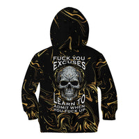 Skull Mable Golden Abstract Art Kid Hoodie Fuck You Excuses Learn To Admit When You Fuck Up - Wonder Print Shop