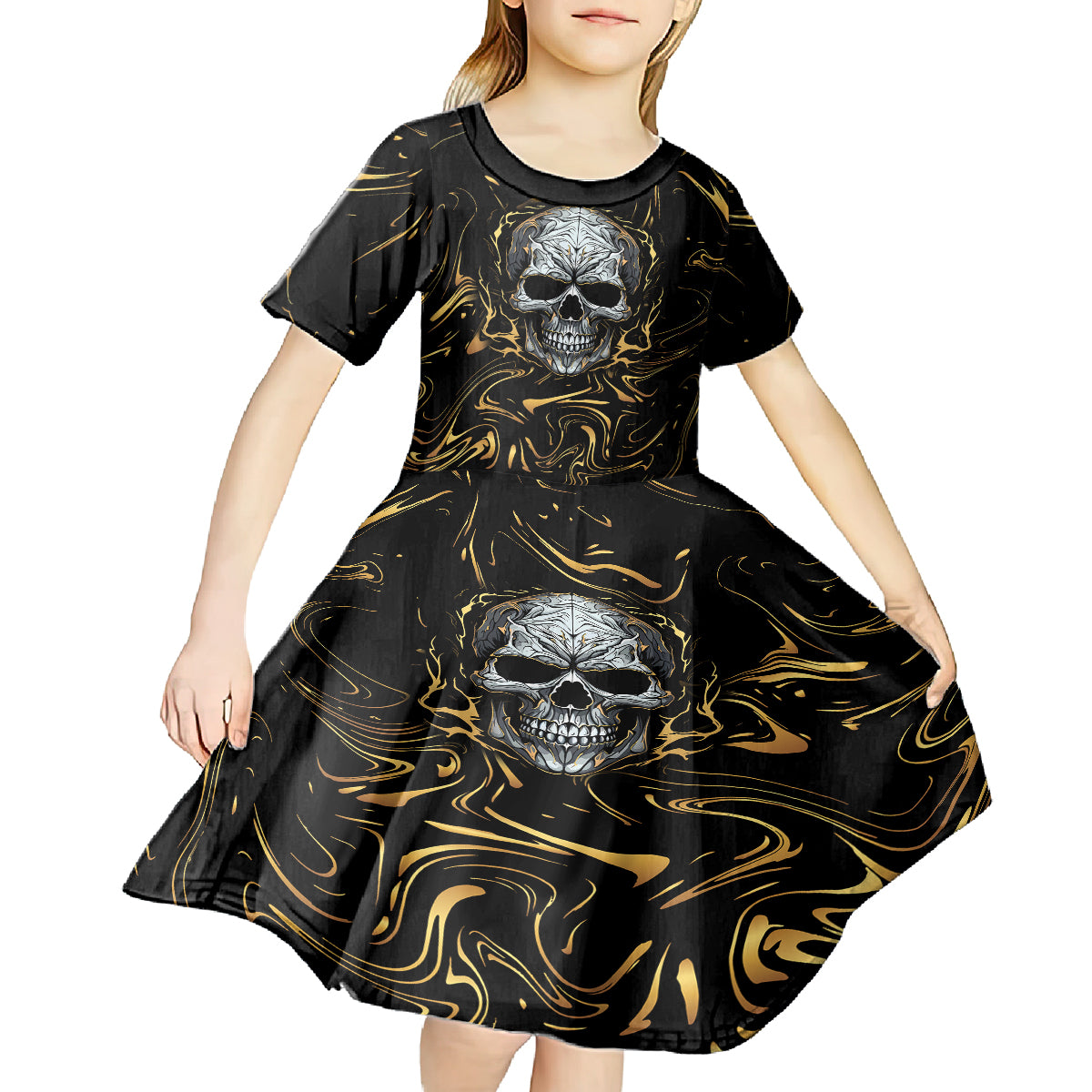 Skull Mable Golden Abstract Art Kid Short Sleeve Dress Fuck You Excuses Learn To Admit When You Fuck Up - Wonder Print Shop