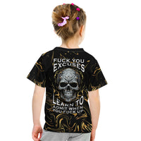 Skull Mable Golden Abstract Art Kid T Shirt Fuck You Excuses Learn To Admit When You Fuck Up - Wonder Print Shop