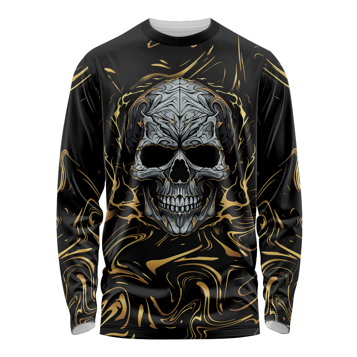 Skull Mable Golden Abstract Art Long Sleeve Shirt Fuck You Excuses Learn To Admit When You Fuck Up - Wonder Print Shop